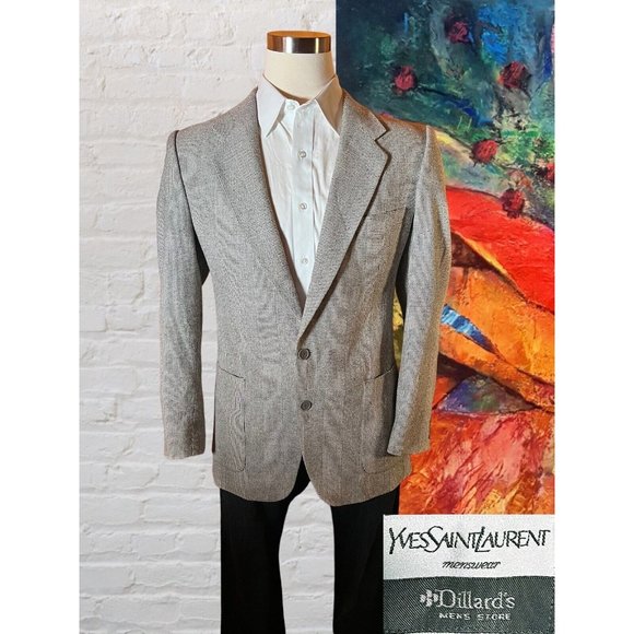 YSL YVES SAINT LAURENT 44R Gray Ivory Glenn Plaid Blazer Sport Coat Jacket - Picture 4 of 16